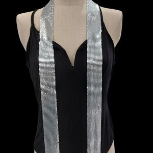 Silver Sequin Long Necklace Scarf for Women